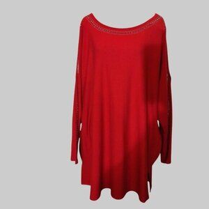Burgundy Tunic Top With Rhinestone Accents By Belle Kim Gravel 3X-NEW